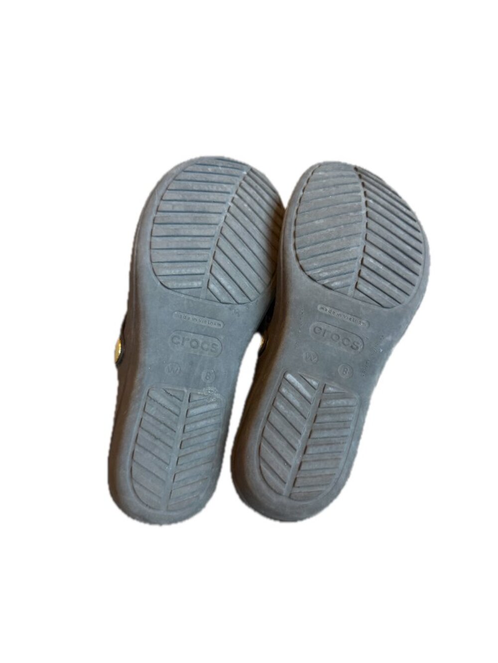 Crocs Black Gold O Ring Wedge Flip Flop Sandals Lightweight Strap Size 8 Women's - Picture 10 of 11